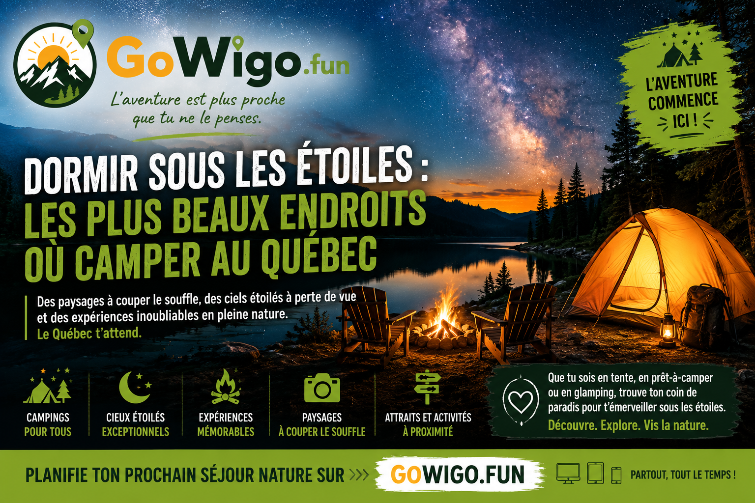 Dormir sous les étoiles : les plus beaux endroits où camper au Québec